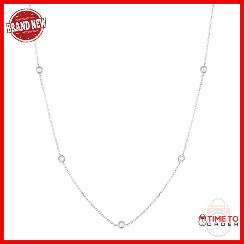 Sterling Silver CZ Station Necklace 15"+3" Extender Layering Chain